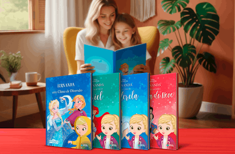 Foto de uma criança com sua coleção Favoritas da Disney da Editora Dentro da História